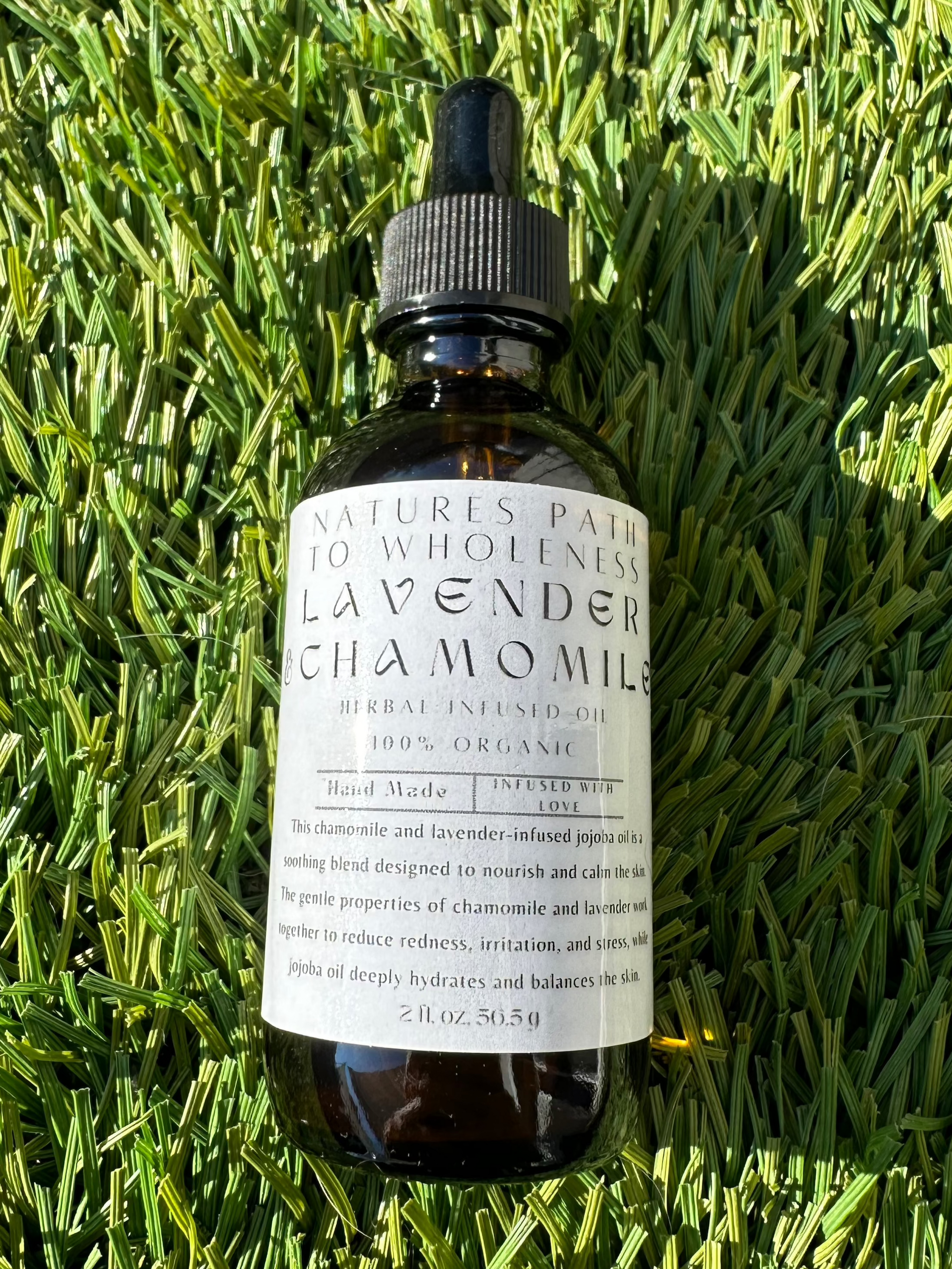Lavender & Chamomile herbal infused oil 2 OZ amber bottle