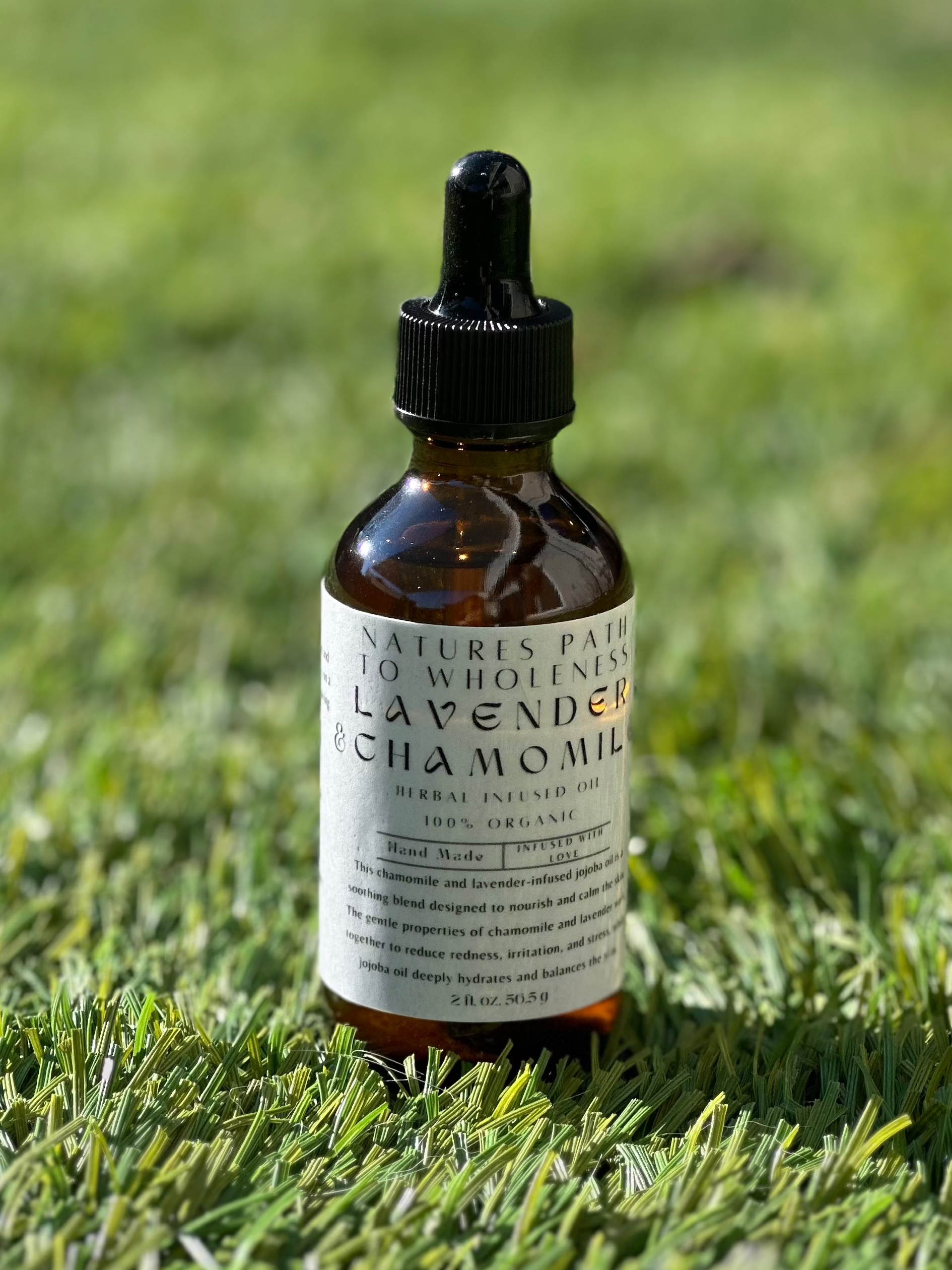 Lavender & Chamomile herbal infused oil 2 OZ amber bottle