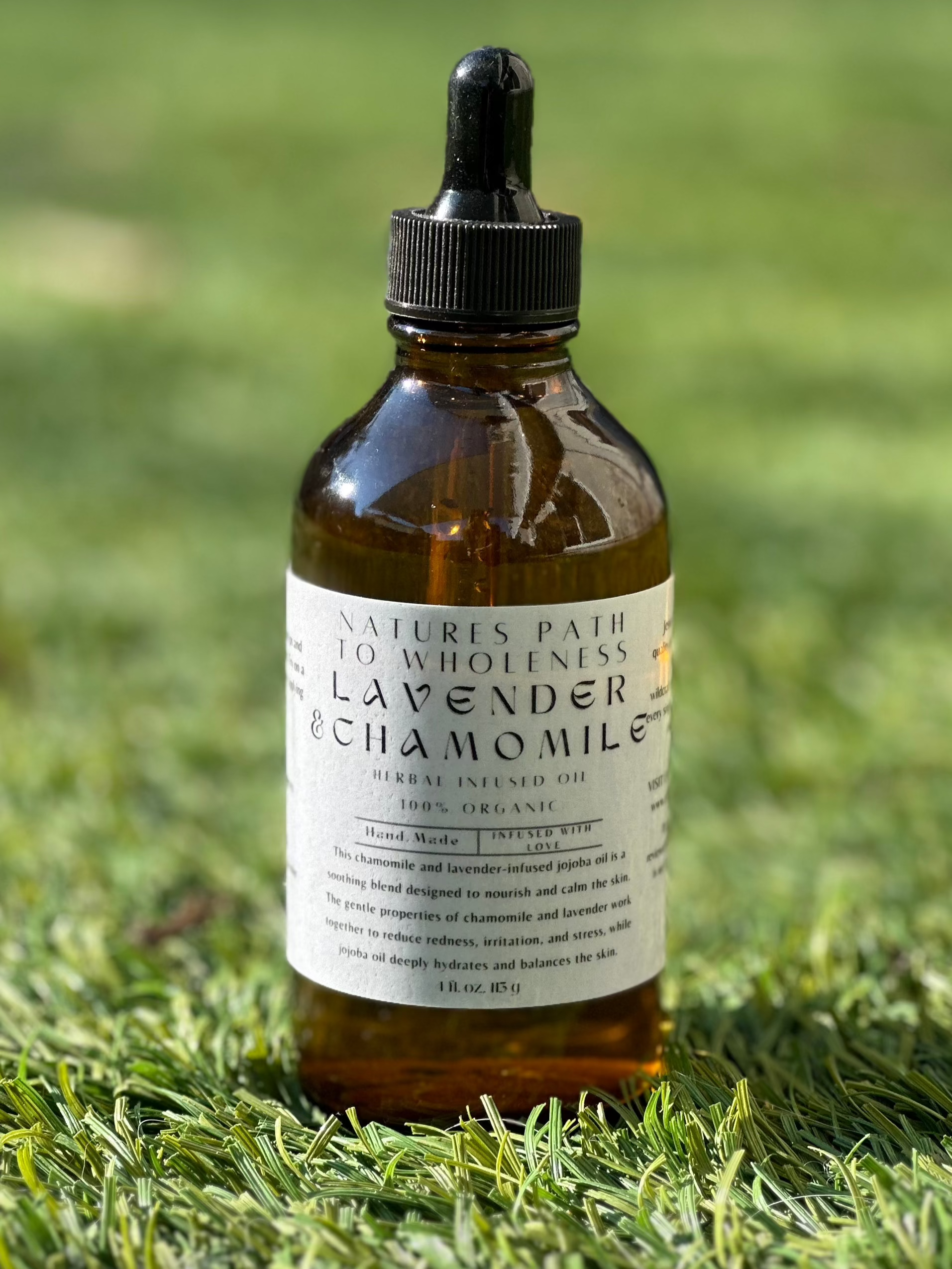 Lavender & Chamomile herbal infused oil 4 OZ amber bottle