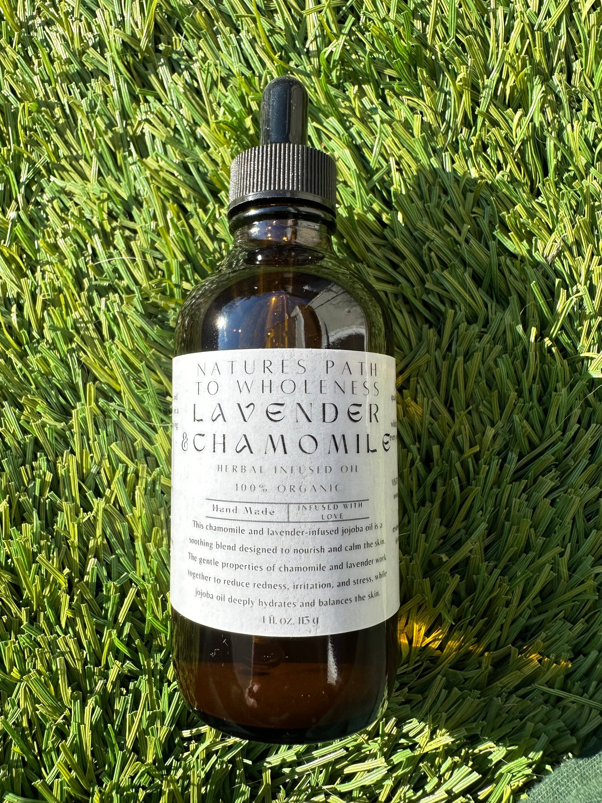 Lavender & Chamomile herbal infused oil  4 OZ amber bottle