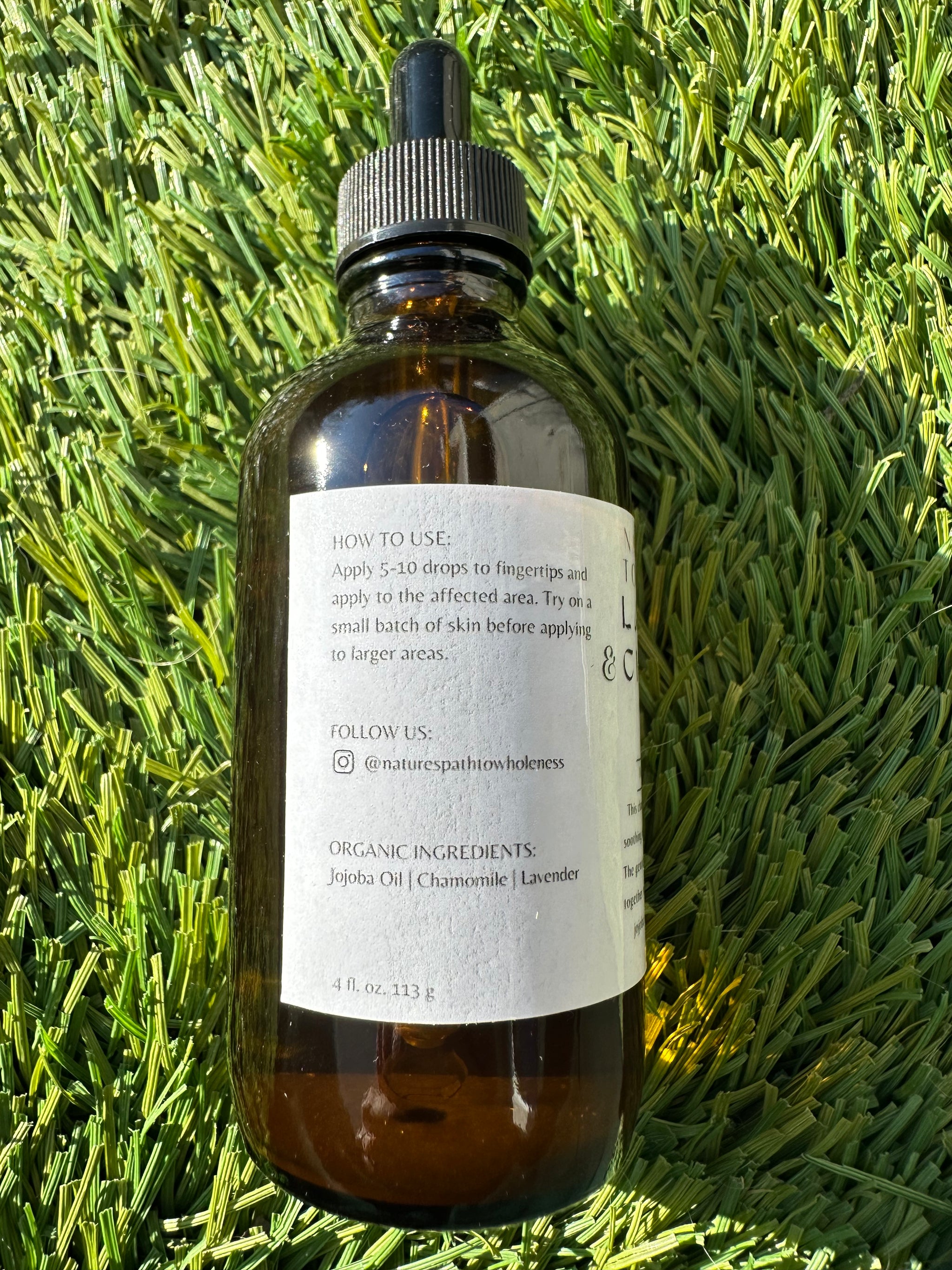 Lavender & Chamomile herbal infused oil 4 OZ amber bottle